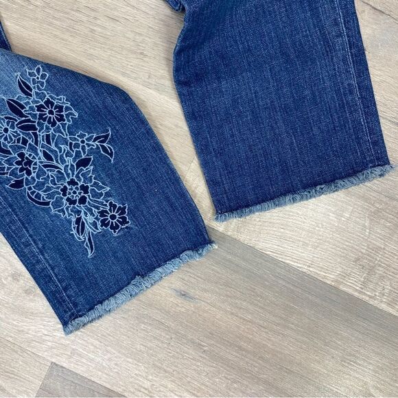 Loft Floral Embroidered Boyfriend Jeans Cropped Raw Hem Blue 4 27 - Picture 8 of 14